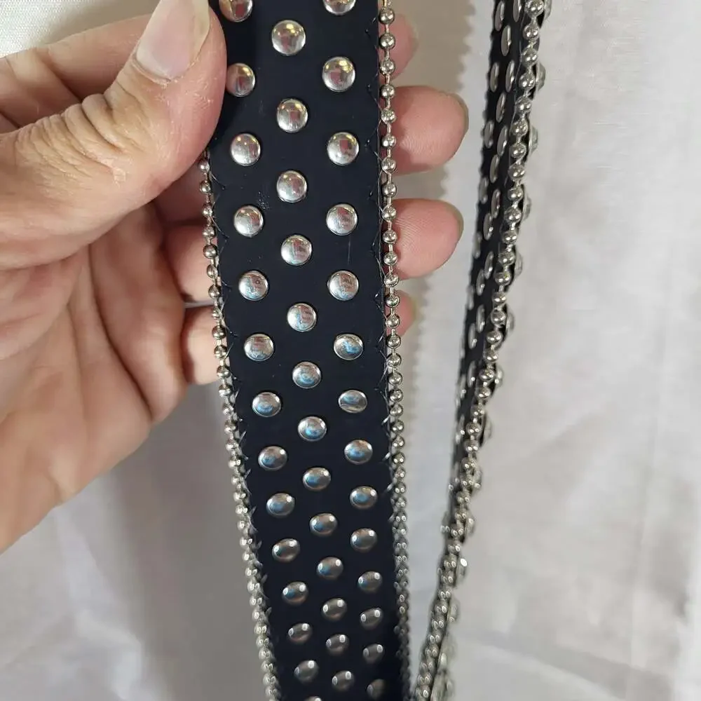 Plus size Black Western Rhinestone and Studded Faux Leather Belt with Ornate Buc